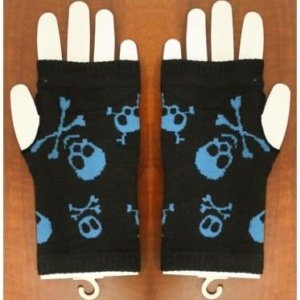 Blue Skull and Bones on Black Fashion Hand Gloves - Image 2