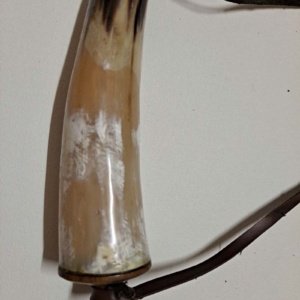 Medium Straight White/Tan/Brown Powder Horn - Image 5