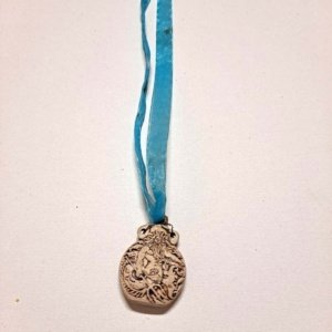 Hand-made Neptune or Poseidon Clay Bottle with cork on light blue ribbon necklace - Image 2