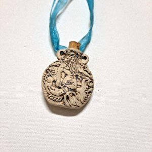Hand-made Neptune or Poseidon Clay Bottle with cork on light blue ribbon necklace - Image 4