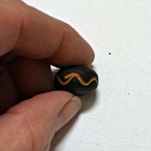 Viking Grave Clay Bead - Replica, Black with Orange/Yellow Wavey Line, Round - Image 3