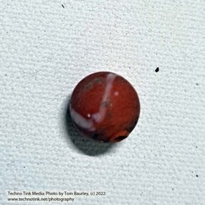 Viking Grave Clay Bead - Replica, Orange with wavy white lines, Round - Image 3