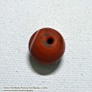 Viking Grave Clay Bead - Replica, Orange with wavy white lines, Round - Image 4