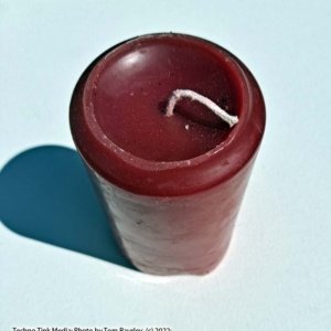 Medium rose geranium or patchouli red scented candle - Image 2