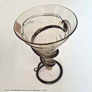 Hand-blown Viking grave replica conical glass with serpentine metal holder - Image 4