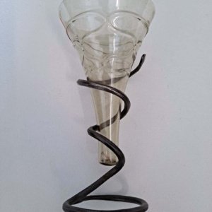 Hand-blown Viking grave replica conical glass with serpentine metal holder - Image 5