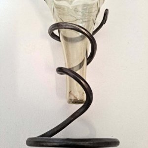 Hand-blown Viking grave replica conical glass with serpentine metal holder - Image 6