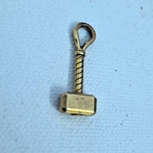 Thor Hammer Charm, 3-D Antique Gold Color 9x25mm - Image 3