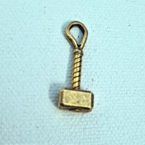 Thor Hammer Charm, 3-D Antique Gold Color 9x25mm - Image 4