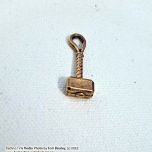 Thor Hammer Charm, 3-D Antique Gold Color 9x25mm - Image 5
