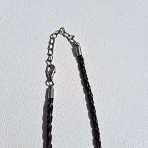 Glass vial with stopper pendant on brown braided leather cord necklace - Image 5