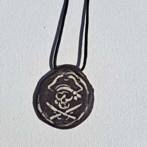Black Jolly Rogers Clay Pendant necklace - Image 3