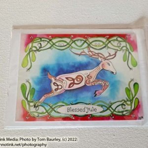 Blessed Yule Leaping Deer with Mistletoe art card by Jill Sattler - Image 2