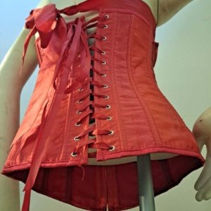 Medium Shiny Red Corsette with ribbon and clasps - Image 6