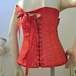 Medium Shiny Red Corsette with ribbon and clasps - Image 7