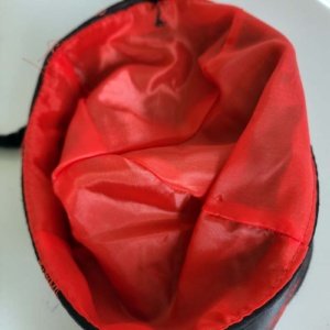 Red and Black Dragon insignia Chinese Hat with Fold and Red Yarn, Black Hair Tail - Image 6