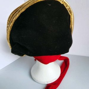 Black Velvet Buccaneer Pirate Hat with Red ties and gold trim Skull Insignia - Image 5