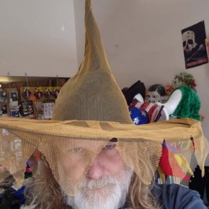 Orange netting over black witch hat - Image 4