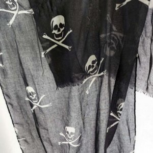 Grey/White Skull Crossbones Black Gauze Scarf - Image 2