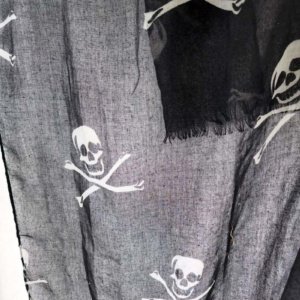 Grey/White Skull Crossbones Black Gauze Scarf - Image 3