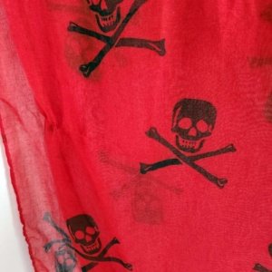 White Jolly Roger Skull Crossbones on Red Scarf - Image 3