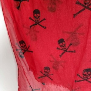 White Jolly Roger Skull Crossbones on Red Scarf - Image 4