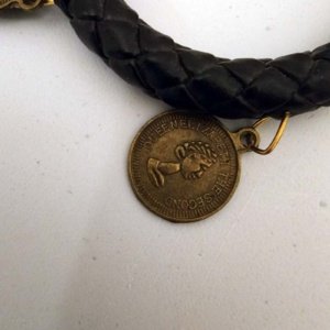 Woven black leather adjustable bracelet with 5 dangling coin charms - Image 9
