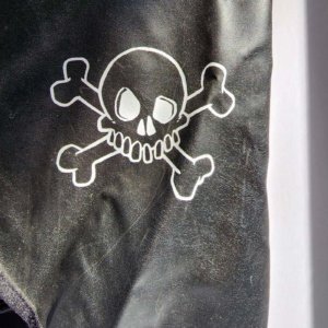 Used Black PVC Vest with Comic Jolly Rogers Skull, Size Medium 8-10 - Image 3
