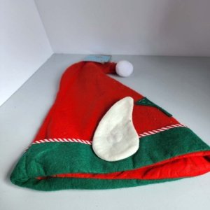 Red Felt Elf Hat with Green Trim and Star - Image 2