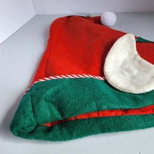 Red Felt Elf Hat with Green Trim and Star - Image 3