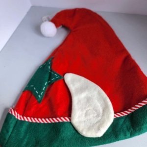 Red Felt Elf Hat with Green Trim and Star - Image 5