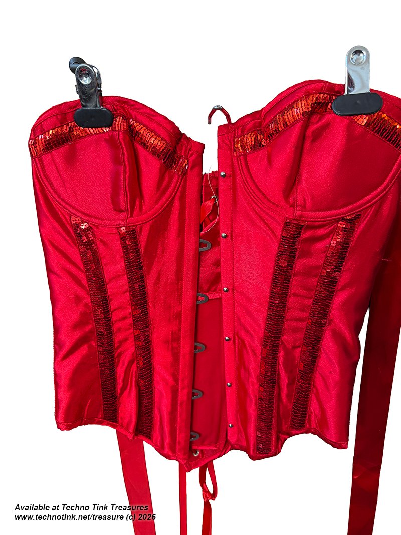 Small Shiny Red Corsette with ribbon and clasps - Image 8