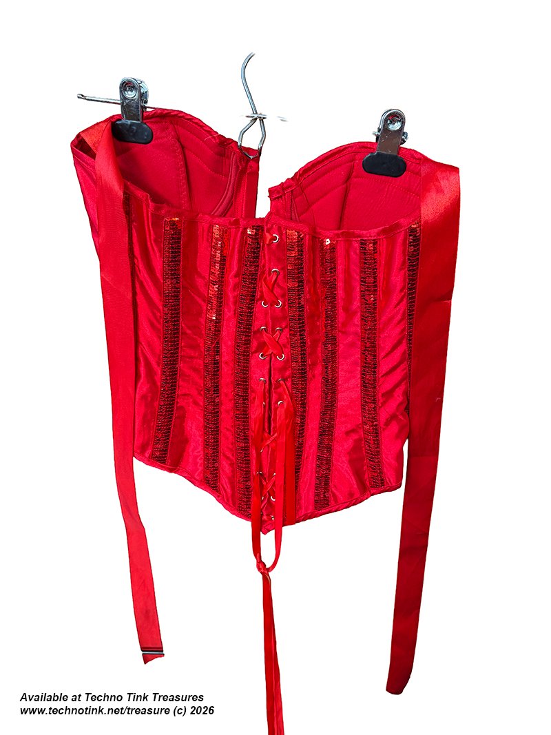 Small Shiny Red Corsette with ribbon and clasps - Image 10