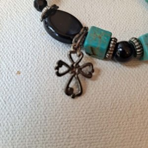 A small Black Jet and Turquoise Coptic Cross bracelet - Image 4