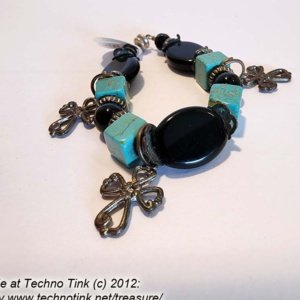 A small Black Jet and Turquoise Coptic Cross bracelet - Image 8