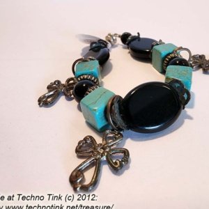 A small Black Jet and Turquoise Coptic Cross bracelet - Image 9