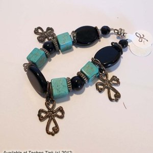 A small Black Jet and Turquoise Coptic Cross bracelet - Image 10