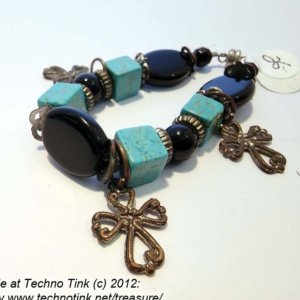A small Black Jet and Turquoise Coptic Cross bracelet - Image 11