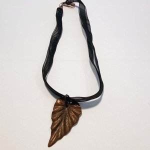 Bronze colored Leaf Pendant on Black Ribbon Choker - Image 7