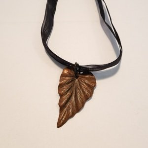 Bronze colored Leaf Pendant on Black Ribbon Choker - Image 3