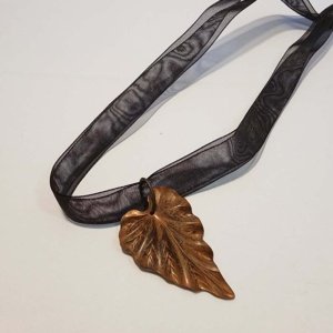 Bronze colored Leaf Pendant on Black Ribbon Choker - Image 9