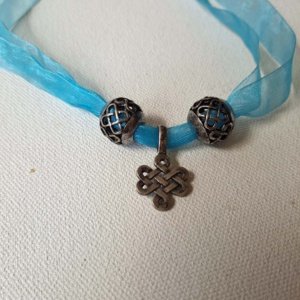 Blue Ribbon Choker with Rosicrucian Cross and Cross Balls - Image 3