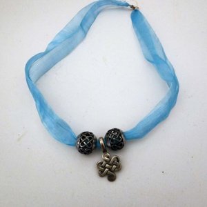Blue Ribbon Choker with Rosicrucian Cross and Cross Balls - Image 8