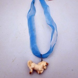 Blue Ribbon Choker with Glazed white Ceramic Unicorn Charm - Image 11