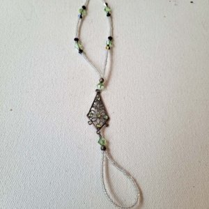 1 solitary Green and white faux crystal beaded Triangular Drop Charm  Footlace - Image 6