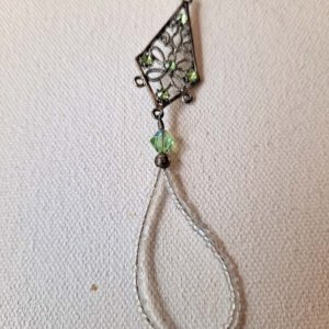 1 solitary Green and white faux crystal beaded Triangular Drop Charm  Footlace - Image 2