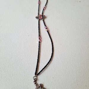 1 Double strand pink and black beaded dual-rose center piece choker - Image 2