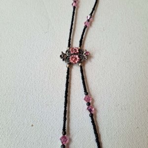 1 Double strand pink and black beaded dual-rose center piece choker - Image 3