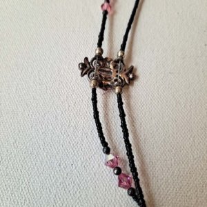 1 Double strand pink and black beaded dual-rose center piece choker - Image 6