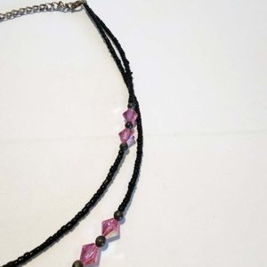 1 Double strand pink and black beaded dual-rose center piece choker - Image 10